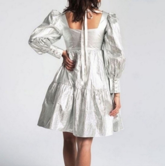 RACHEL ANTONOFF CHRISTA METALLIC SILVER DRESS - Picture 4 of 10